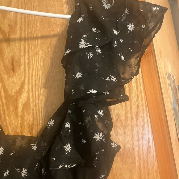 NWT $199 Spring + Mercer Chic Black Floral Midi or  Maxi Dress Open Tie Back SzL - Picture 7 of 13